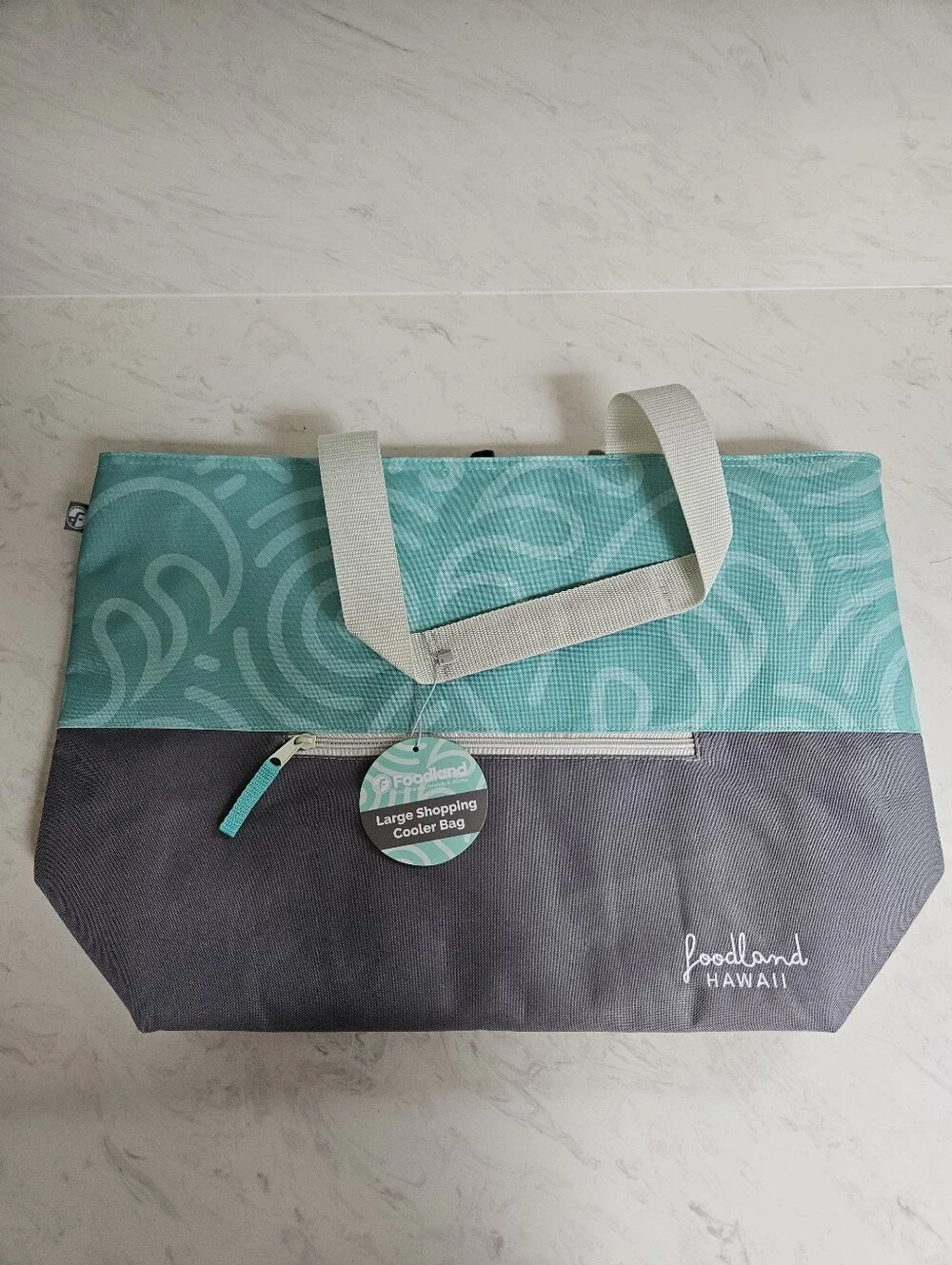 Foodland - Teal & Gray Large Shopping Cooler Tote